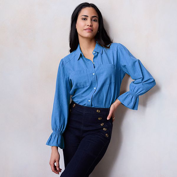 Women's LC Lauren Conrad Smocked Cuff Relaxed Shirt