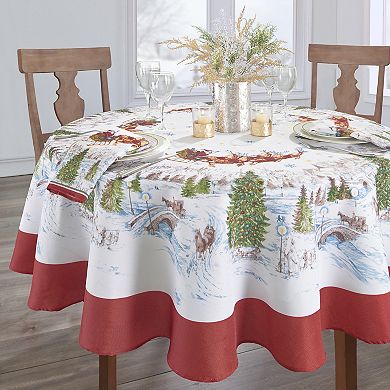 Elrene Home Fashions Santa’s Snowy Sleighride 70" Round Tablecloth