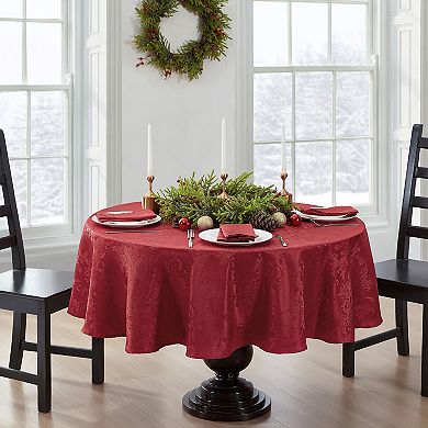 Elrene Home Fashions Poinsettia Elegance Jacquard Holiday Round Tablecloth