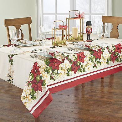 Elrene Home Fashions Red And White Poinsettias Rectangle Tablecloth