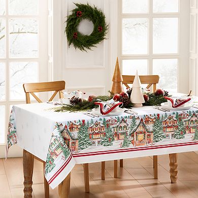 Elrene Home Fashions Storybook Christmas Village Holiday Rectangle Tablecloth