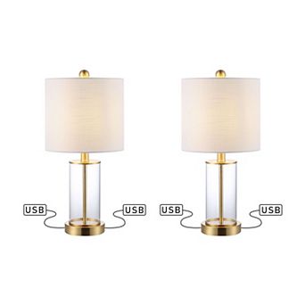 Abner Glass Modern Contemporary Usb Charging Led Table Lamp (set Of 2)