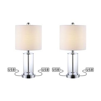Abner Glass Modern Contemporary Usb Charging Led Table Lamp (set Of 2)