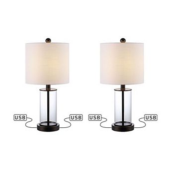 Abner Glass Modern Contemporary Usb Charging Led Table Lamp (set Of 2)