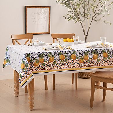 Elrene Home Fashions Capri Lemon Double Border Rectangle Tablecloth