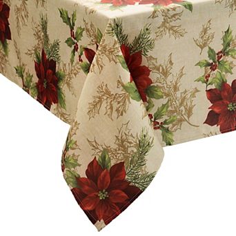 Elrene Home Fashions Festive Poinsettia Holiday Fabric Rectangle Tablecloth