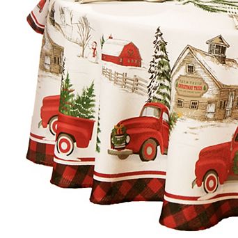 Elrene Home Fashions Vintage Christmas Tree Farm Holiday 60"x84" Oval Tablecloth