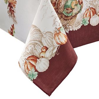 Elrene Home Fashions Holiday Turkey Bordered Fall Rectangle Tablecloth