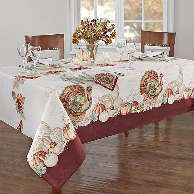 Elrene Home Fashions Holiday Turkey Bordered Fall Rectangle Tablecloth