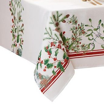 Elrene Home Fashions Winter Holiday Berry Fabric Rectangle Tablecloth