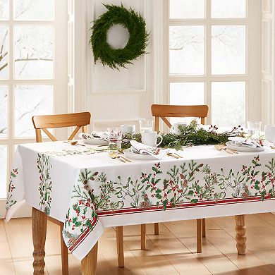 Elrene Home Fashions Winter Holiday Berry Fabric Rectangle Tablecloth