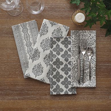 Elrene Home Fashions Everyday Casual Prints Assorted Cotton Fabric Napkins, Set of 24, Gray