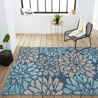 Zinnia Modern Floral Textured Weave Indoor/outdoor Area Rug