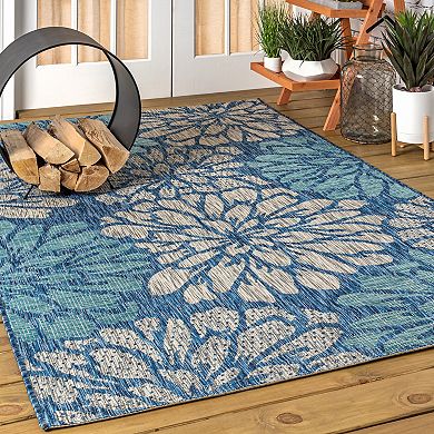 Zinnia Modern Floral Textured Weave Indoor/outdoor Area Rug