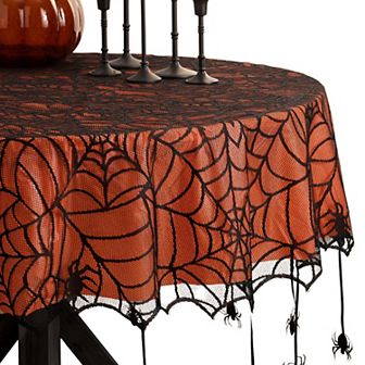 Elrene Home Fashions Crawling Halloween Spider Lace Lined 70" Round Tablecloth
