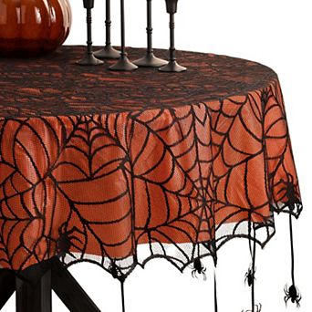 Elrene Home Fashions Crawling Halloween Spider Lace Lined 70" Round Tablecloth