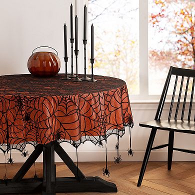 Elrene Home Fashions Crawling Halloween Spider Lace Lined 70" Round Tablecloth
