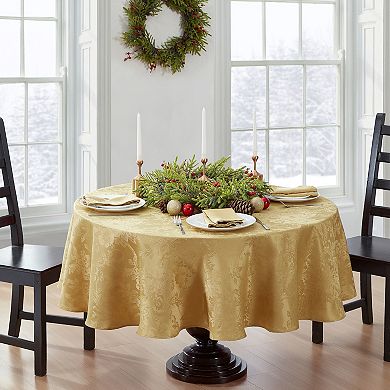 Elrene Home Fashions Poinsettia Elegance Jacquard Holiday 60"x84" Oval Tablecloth
