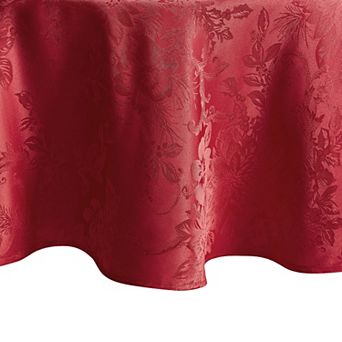 Elrene Home Fashions Poinsettia Elegance Jacquard Holiday 60"x84" Oval Tablecloth