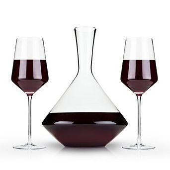 3 pc Raye Crystal Angled Bordeaux Glass and Decanter Set