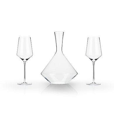 3-Piece Raye Crystal Angled Bordeaux Glass and Decanter Set