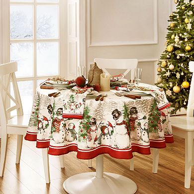 Elrene Home Fashions Snowman Winterland Holiday Snowflake 70" Round Tablecloth