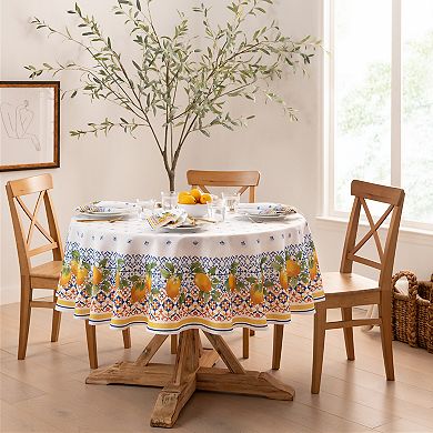 Elrene Home Fashions Capri Lemon Double Border Round Tablecloth
