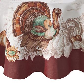 Elrene Home Fashions Holiday Turkey Bordered Fall 70" Round Tablecloth