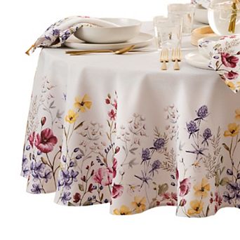 Elrene Home Fashions Poppy Wildflower Bordered Round Tablecloth