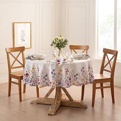 Elrene Home Fashions Poppy Wildflower Bordered Round Tablecloth