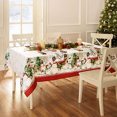 Elrene Home Fashions Snowman Winterland Holiday Snowflake Rectangle Tablecloth