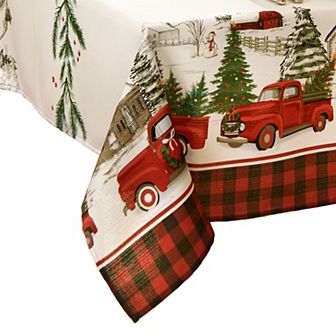 Elrene Home Fashions Vintage Christmas Tree Farm Holiday Rectangle Tablecloth