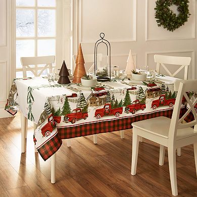 Elrene Home Fashions Vintage Christmas Tree Farm Holiday Rectangle Tablecloth