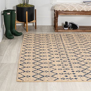 Ourika Moroccan Geometric Textured Weave Light Indoor/Outdoor Area Rug