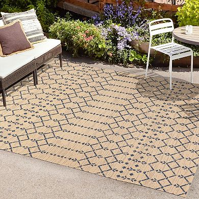 Ourika Moroccan Geometric Textured Weave Light Indoor/Outdoor Area Rug
