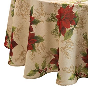 Elrene Home Fashions Festive Poinsettia Holiday Fabric 60"x84" Oval Tablecloth