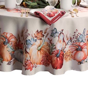 Elrene Home Fashions Botanical Harvest Pumpkin Engineered Round Tablecloth