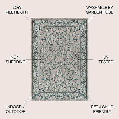 Charleston Vintage Filigree Textured Weave Indoor/outdoor Runner Rug