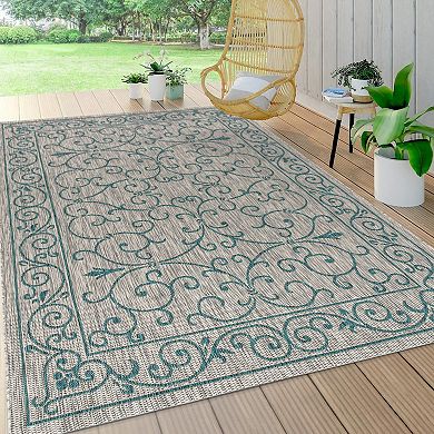 Charleston Vintage Filigree Textured Weave Indoor/outdoor Runner Rug