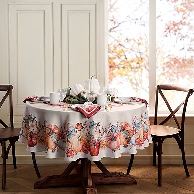 Elrene Home Fashions Botanical Harvest Pumpkin Engineered 60"x84" Oval Tablecloth