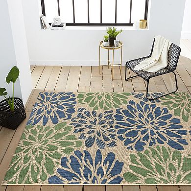 Zinnia Modern Floral Textured Weave Indoor/outdoor Area Rug