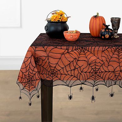 Elrene Home Fashions Crawling Halloween Spider Lace Lined 60"x84" Rectangle Tablecloth