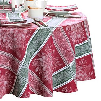 Elrene Home Fashions Poinsettia Plaid Jacquard Plaid 60"x84" Oval Tablecloth
