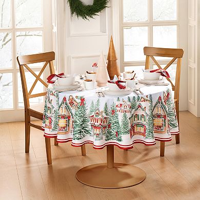 Elrene Home Fashions Storybook Christmas Village Holiday 60"x84" Oval Tablecloth