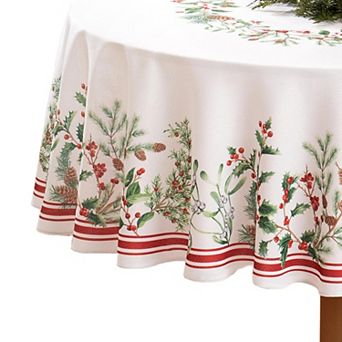 Elrene Home Fashions Winter Holiday Berry Fabric 70" Round Tablecloth