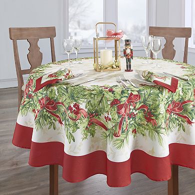 Elrene Home Fashions Holly Traditions Holiday 60"x84" Oval Tablecloth