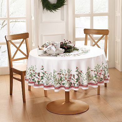 Elrene Home Fashions Winter Holiday Berry Fabric 60"x84" Oval Tablecloth
