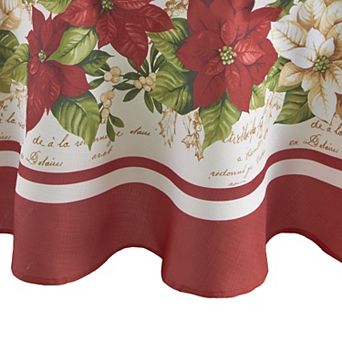 Elrene Home Fashions Red And White Poinsettias 60"x84" Oval Tablecloth
