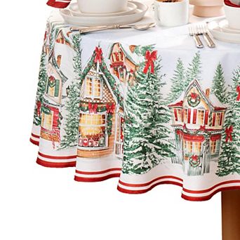 Elrene Home Fashions Storybook Christmas Village Holiday 70" Round Tablecloth