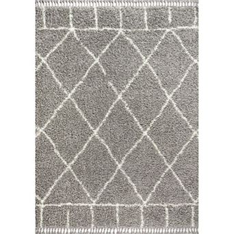 Mercer Shag Plush Tassel Moroccan Geometric Trellis Area Rug